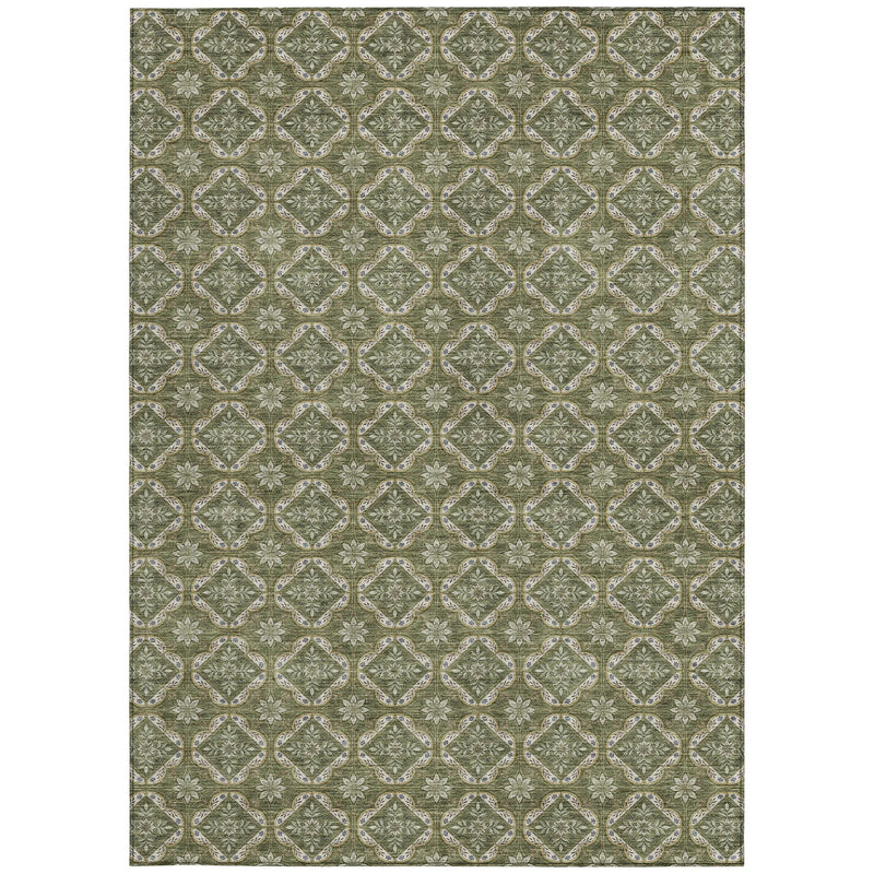 3' X 5' Olive Green And Green Geometric Washable Indoor Outdoor Area Rug Homeroots Outdoor