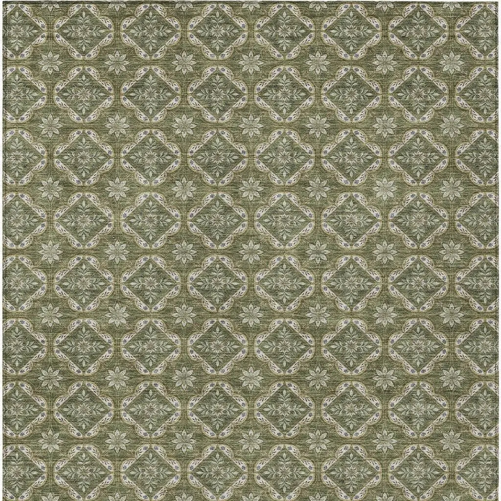 3' X 5' Olive Green And Green Geometric Washable Indoor Outdoor Area Rug Homeroots Outdoor