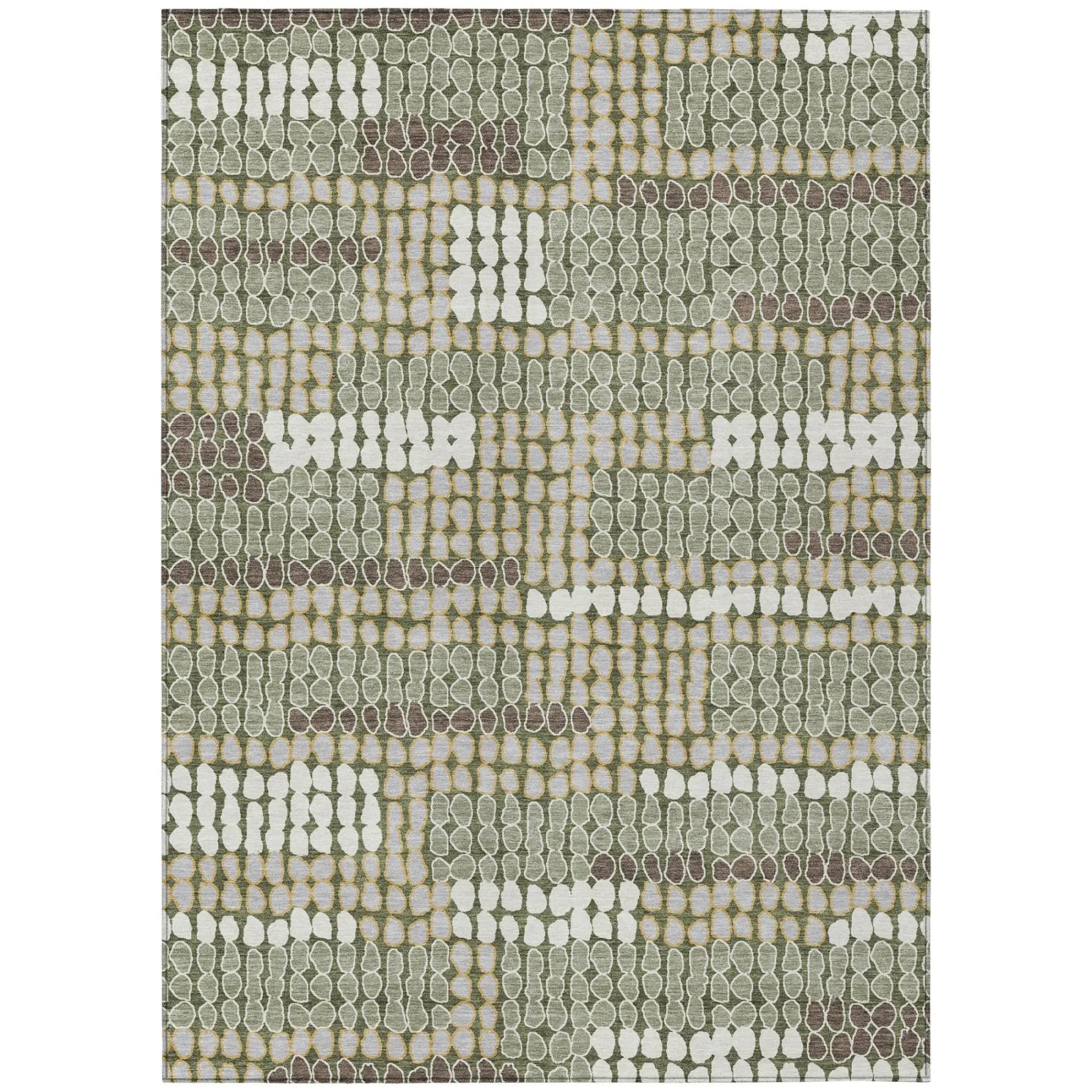 3' X 5' Olive Green And Green Geometric Washable Indoor Outdoor Area Rug Homeroots Outdoor