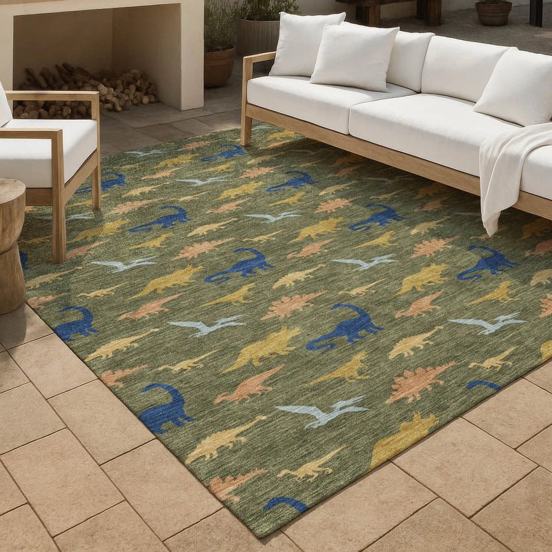 3' X 5' Olive Green And Green Geometric Washable Indoor Outdoor Area Rug Homeroots Outdoor