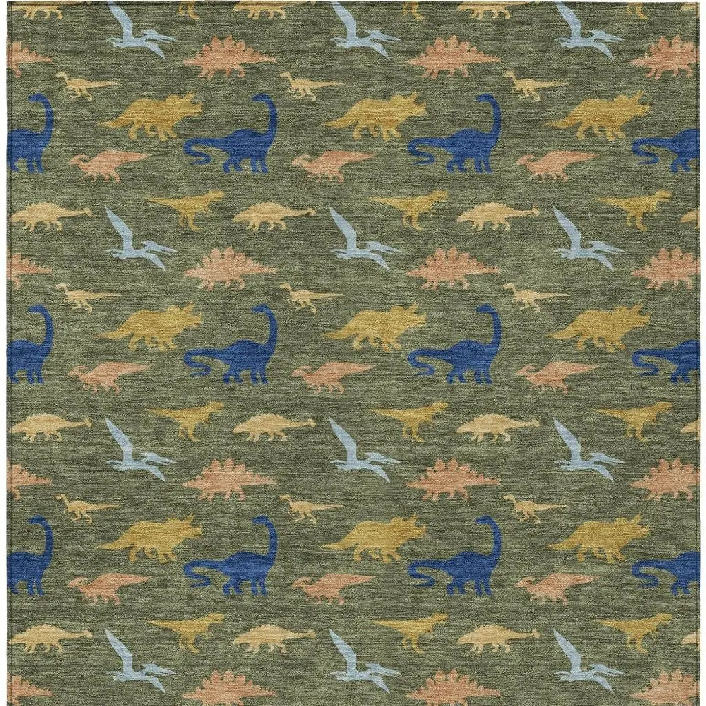 3' X 5' Olive Green And Green Geometric Washable Indoor Outdoor Area Rug Homeroots Outdoor