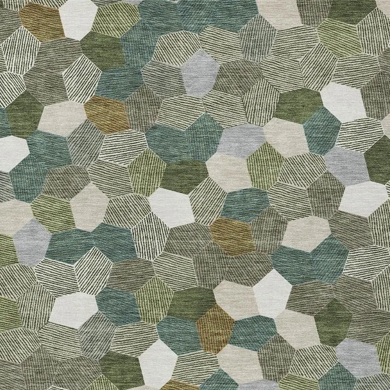 3' X 5' Olive Green And Green Geometric Washable Indoor Outdoor Area Rug Homeroots Outdoor