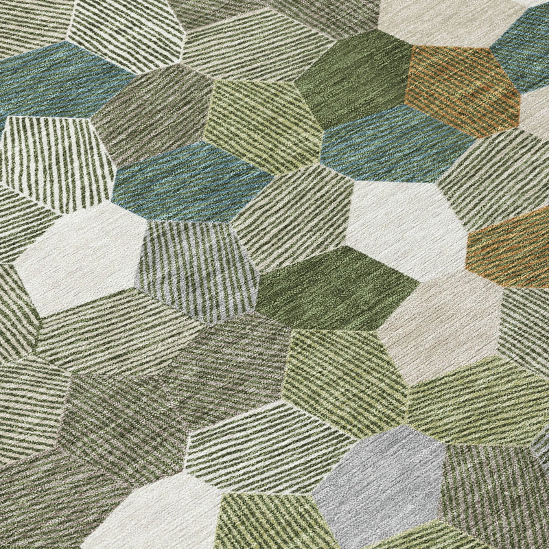 3' X 5' Olive Green And Green Geometric Washable Indoor Outdoor Area Rug Homeroots Outdoor