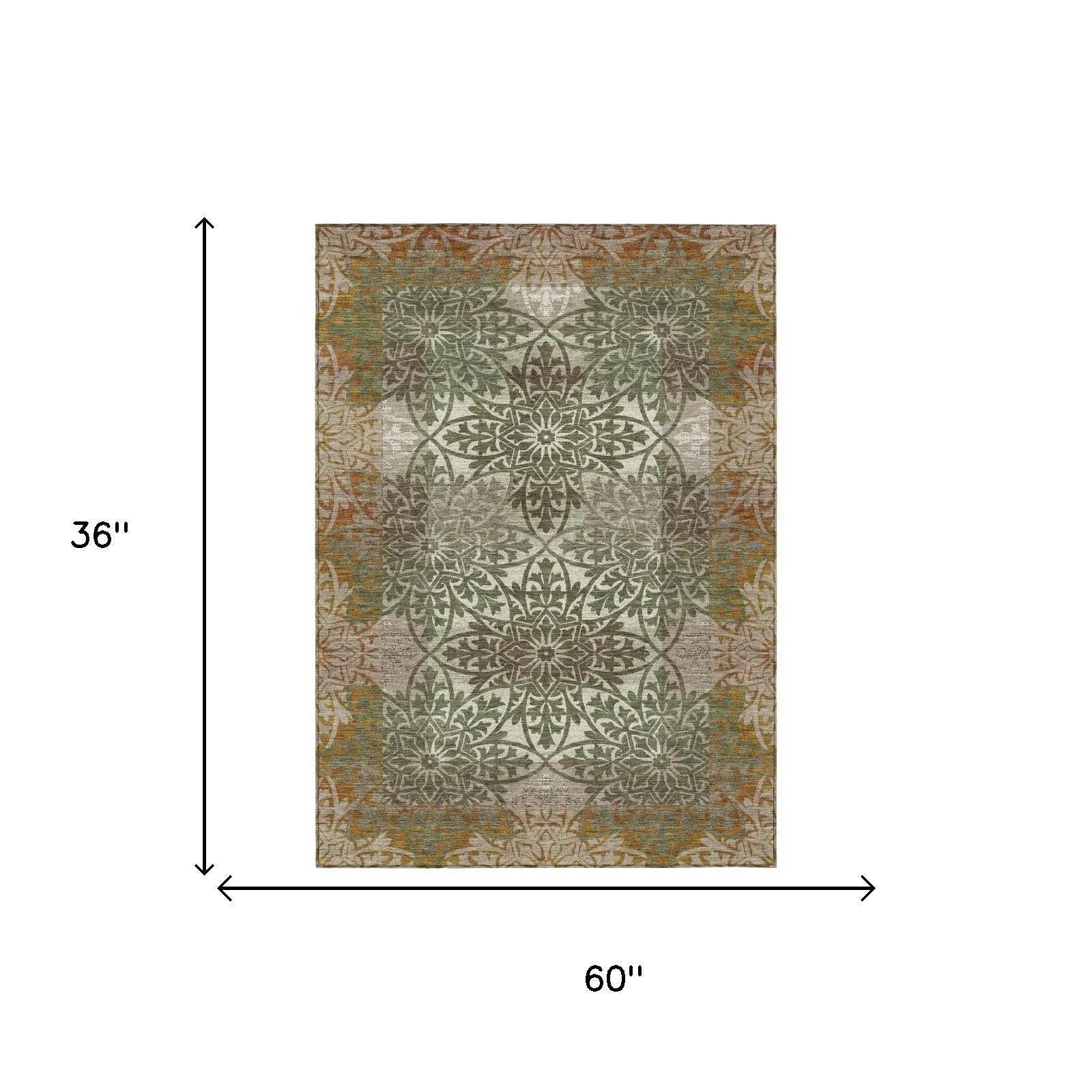 3' X 5' Olive Green And Green Oriental Washable Indoor Outdoor Area Rug Homeroots Outdoor