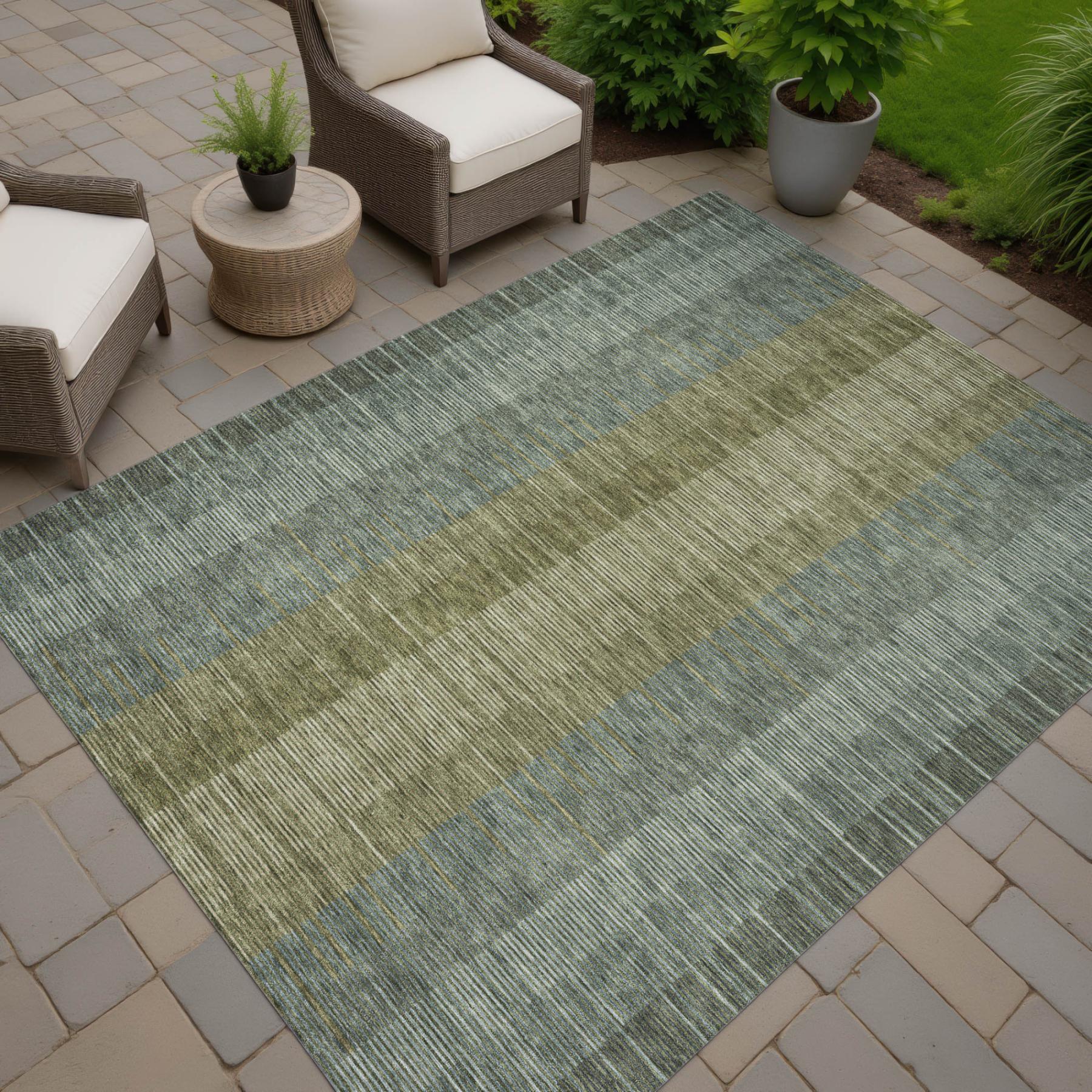 3' X 5' Olive Green And Green Striped Washable Indoor Outdoor Area Rug Homeroots Outdoor