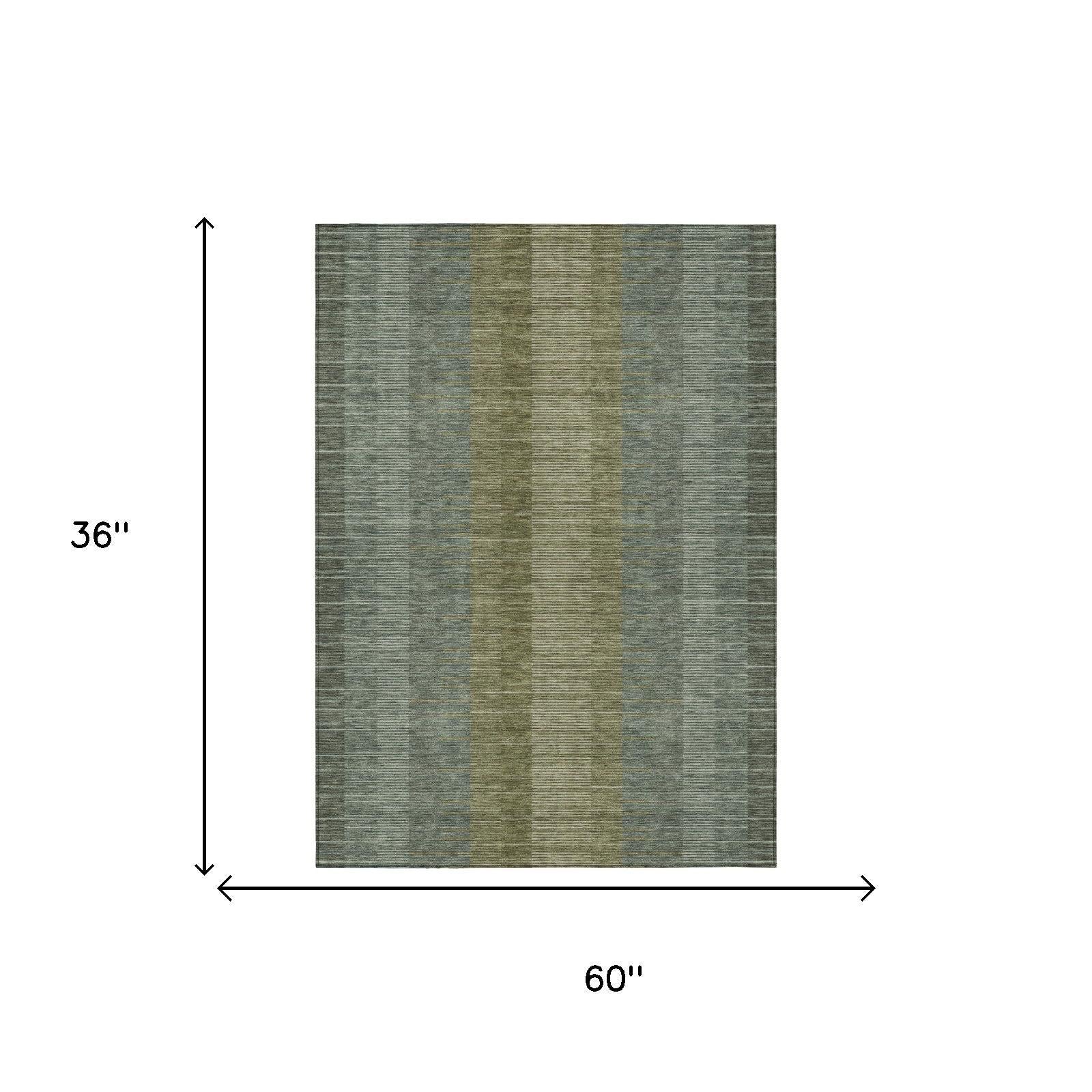 3' X 5' Olive Green And Green Striped Washable Indoor Outdoor Area Rug Homeroots Outdoor