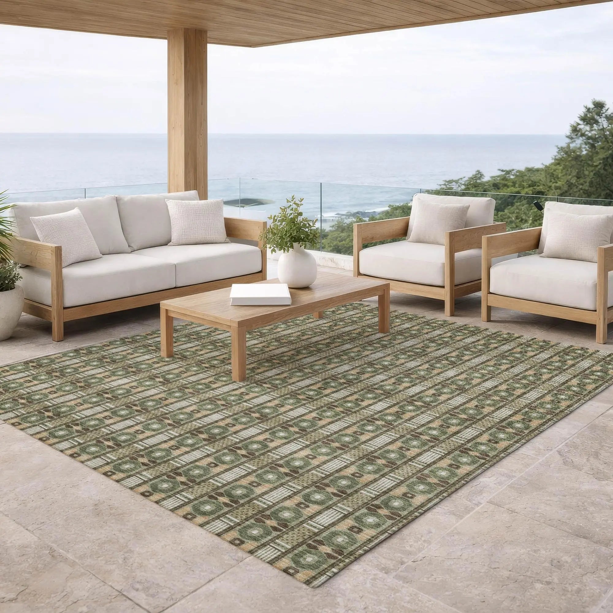 3' X 5' Olive Green And Green Striped Washable Indoor Outdoor Area Rug Homeroots Outdoor