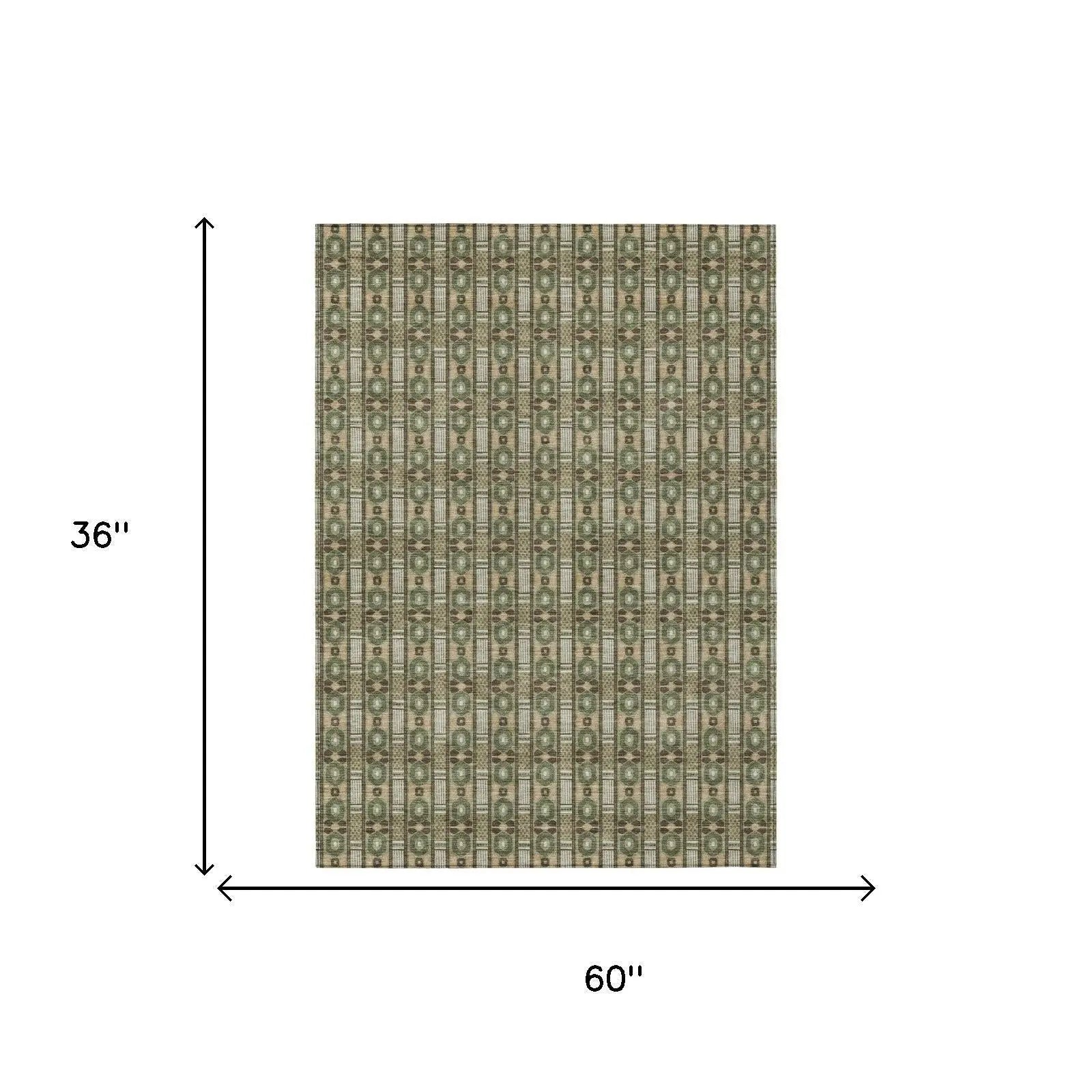 3' X 5' Olive Green And Green Striped Washable Indoor Outdoor Area Rug Homeroots Outdoor