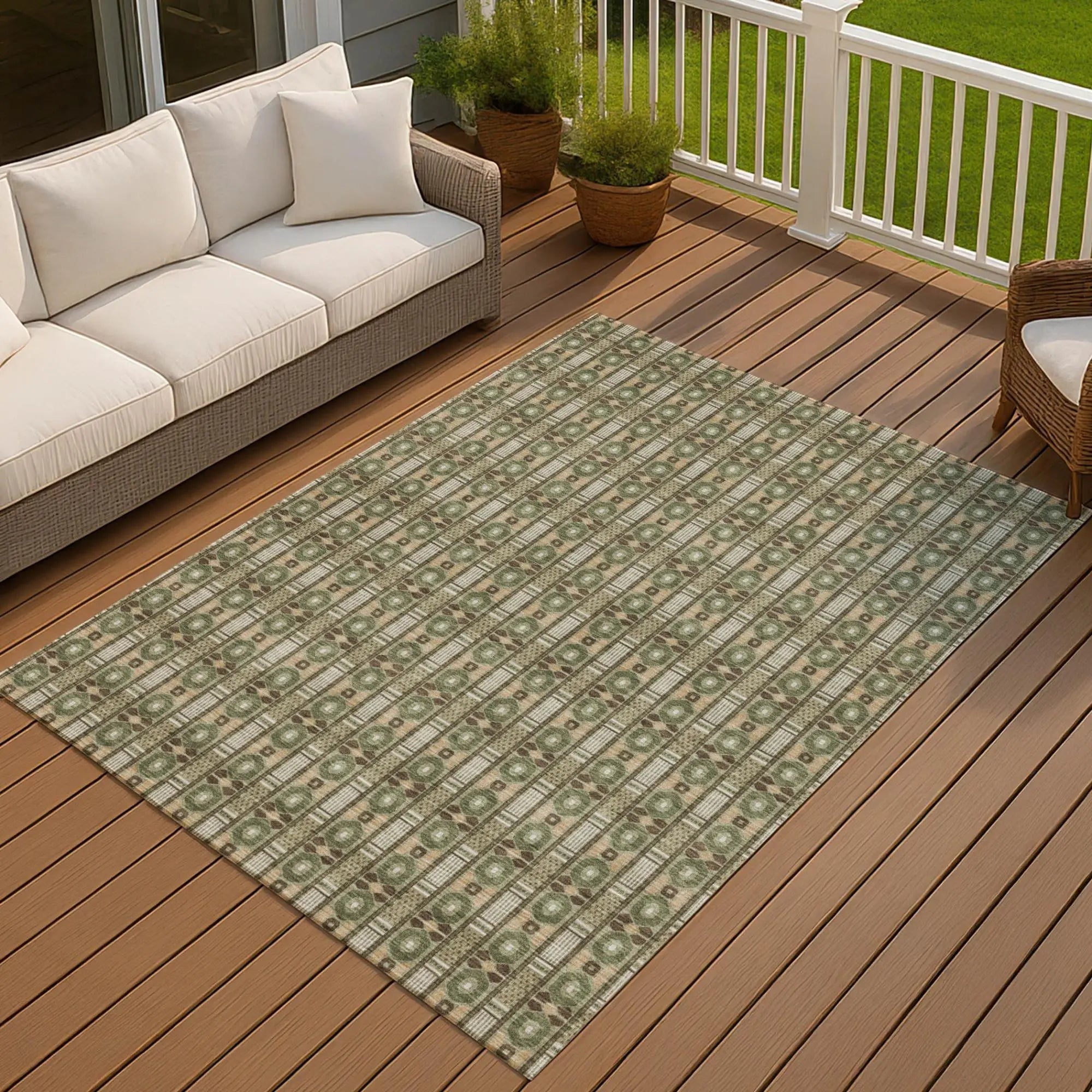3' X 5' Olive Green And Green Striped Washable Indoor Outdoor Area Rug Homeroots Outdoor