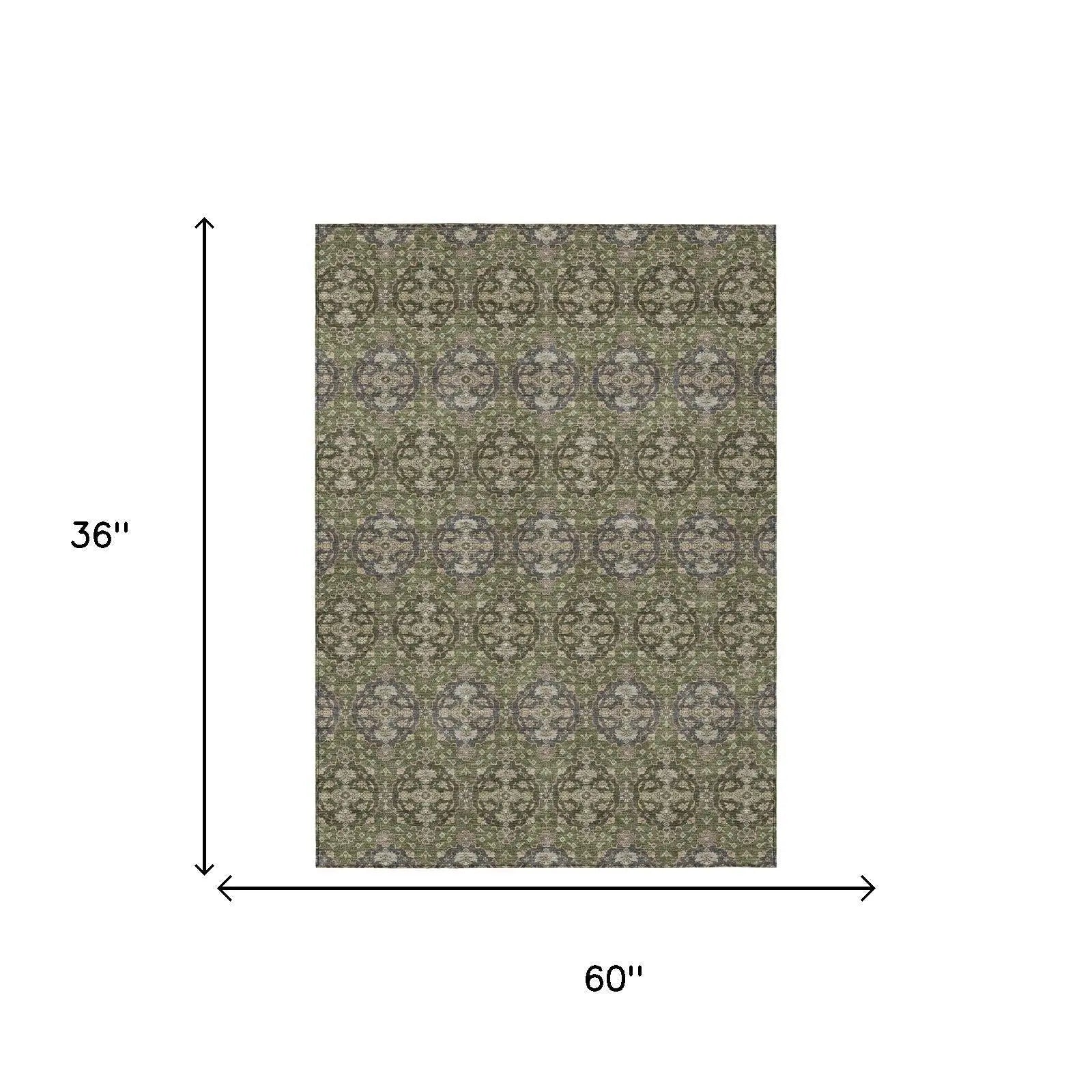 3' X 5' Olive Green And Green Striped Washable Indoor Outdoor Area Rug Homeroots Outdoor