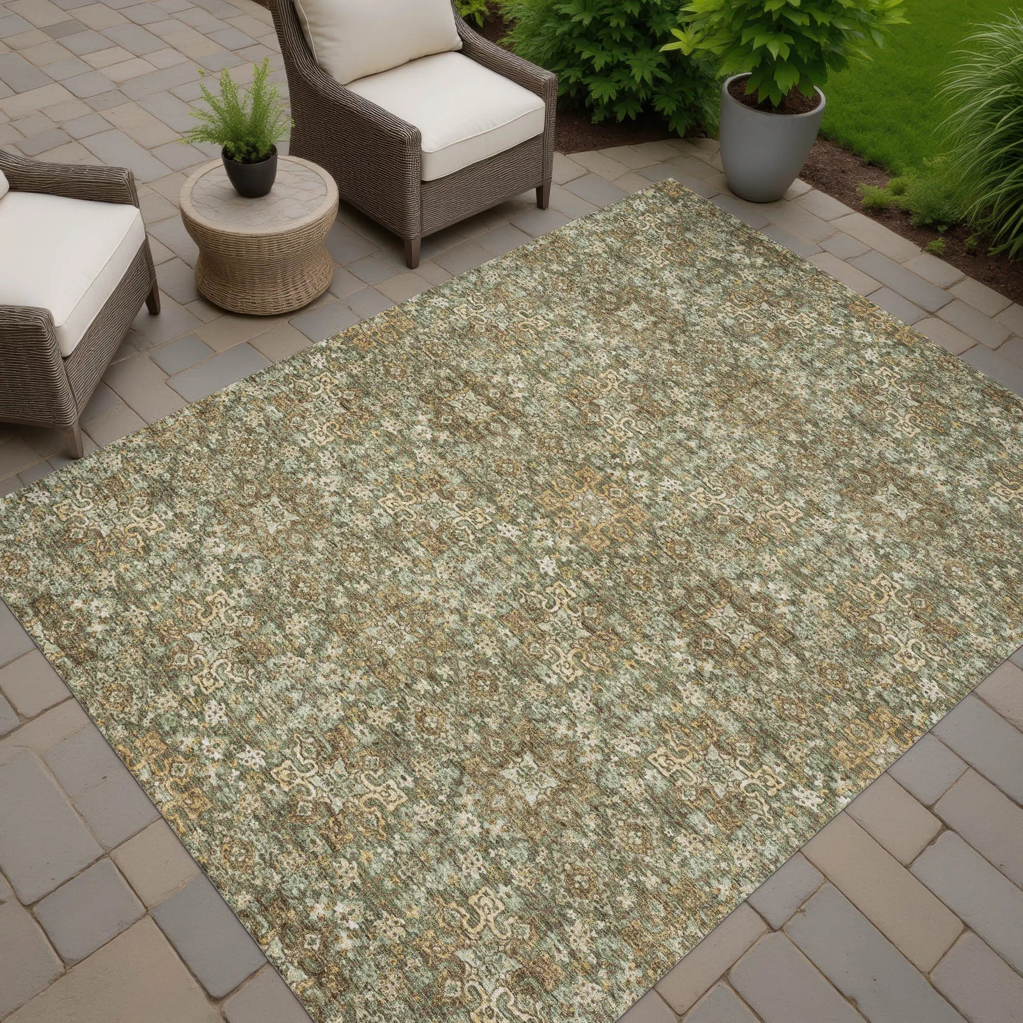 3' X 5' Olive Green And Ivory Oriental Washable Indoor Outdoor Area Rug Homeroots Outdoor