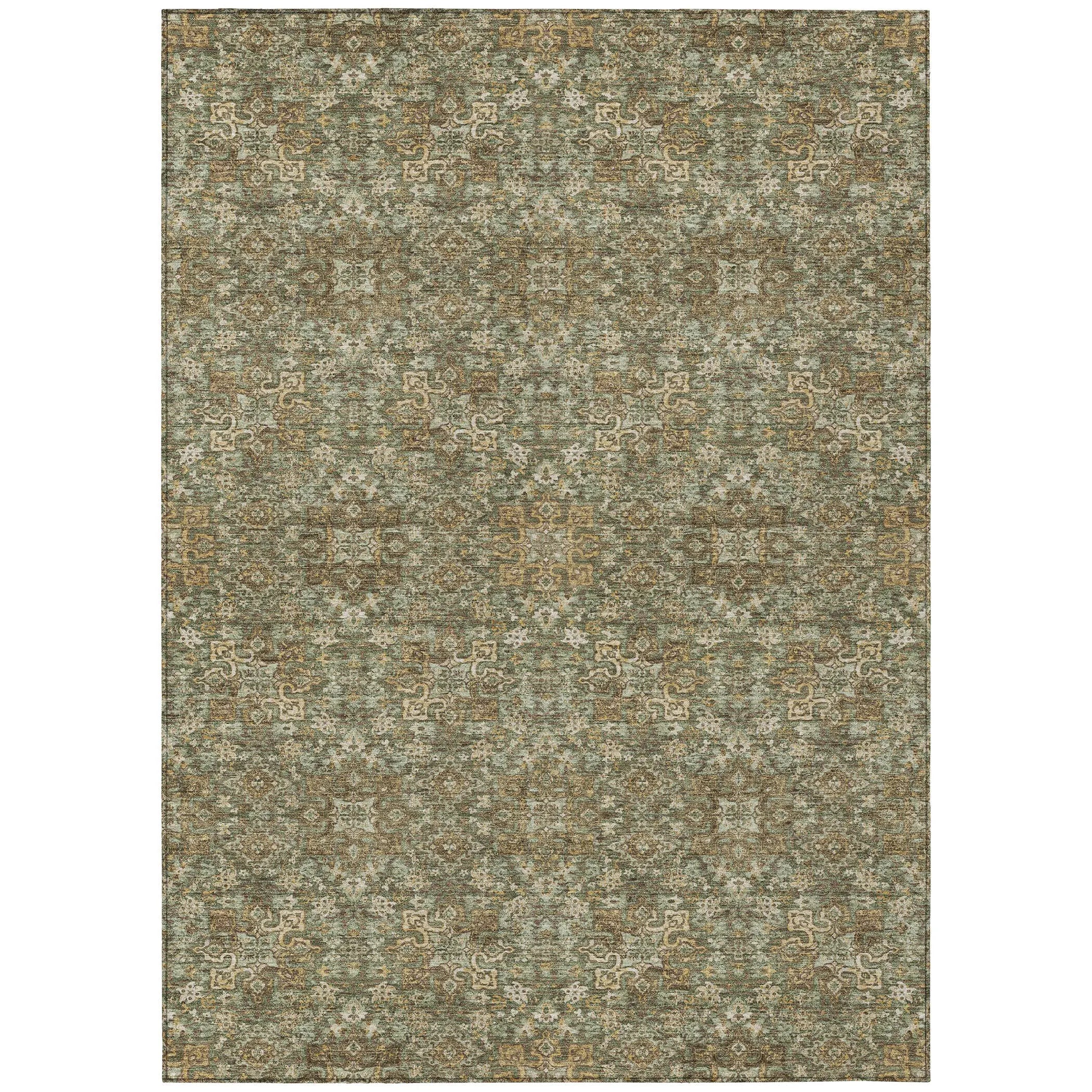 3' X 5' Olive Green And Ivory Oriental Washable Indoor Outdoor Area Rug Homeroots Outdoor