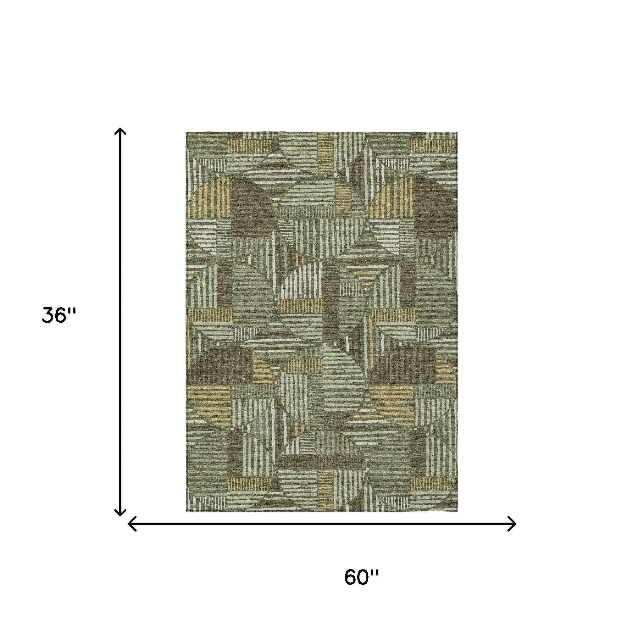 3' X 5' Olive Green And Khaki Geometric Washable Indoor Outdoor Area Rug Homeroots Outdoor