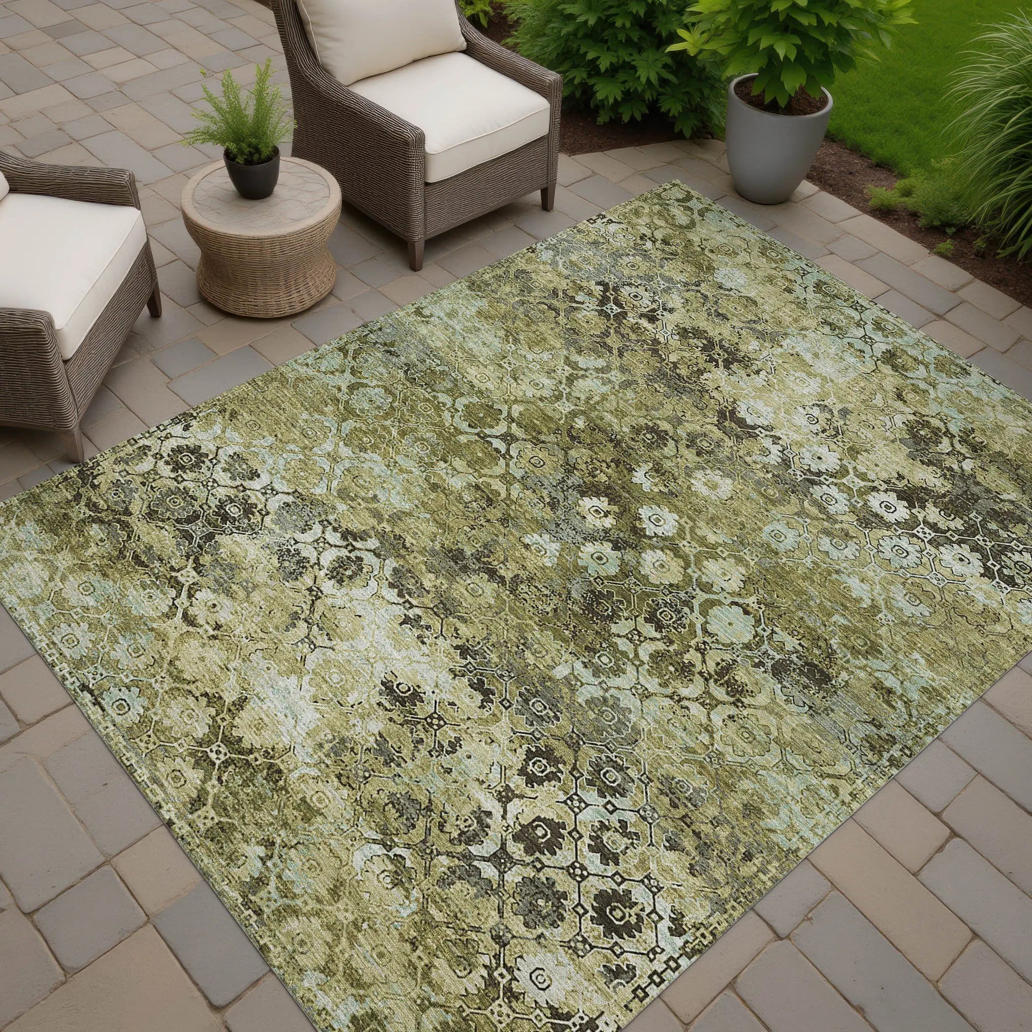 3' X 5' Olive Green And Mint Green Abstract Washable Indoor Outdoor Area Rug Homeroots Outdoor