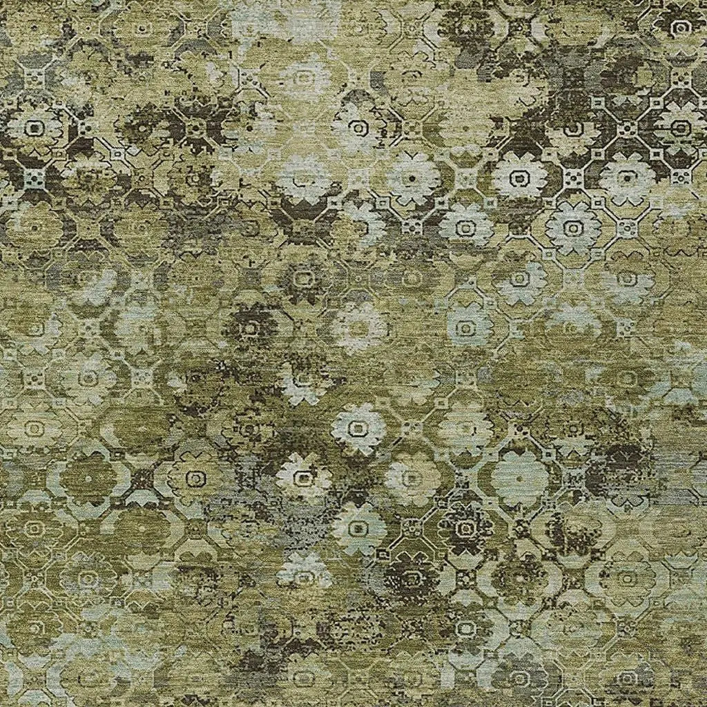 3' X 5' Olive Green And Mint Green Abstract Washable Indoor Outdoor Area Rug Homeroots Outdoor