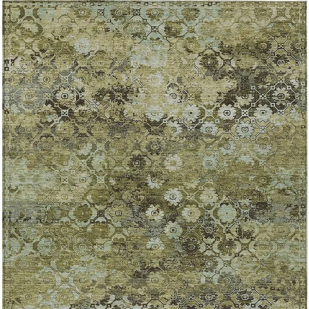 3' X 5' Olive Green And Mint Green Abstract Washable Indoor Outdoor Area Rug Homeroots Outdoor