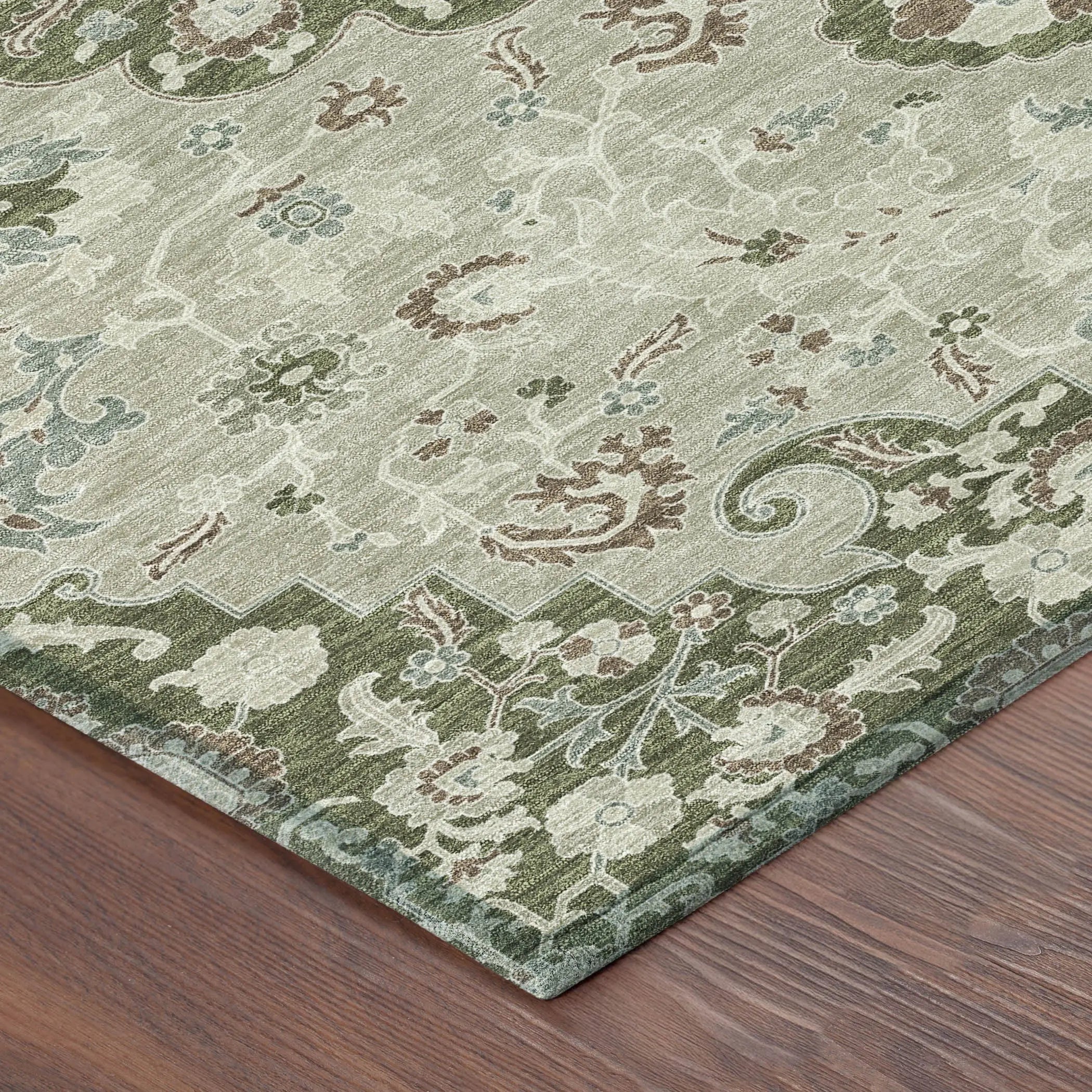 3' X 5' Olive Green And Sage Floral Medallion Washable Indoor Outdoor Area Rug Homeroots Outdoor