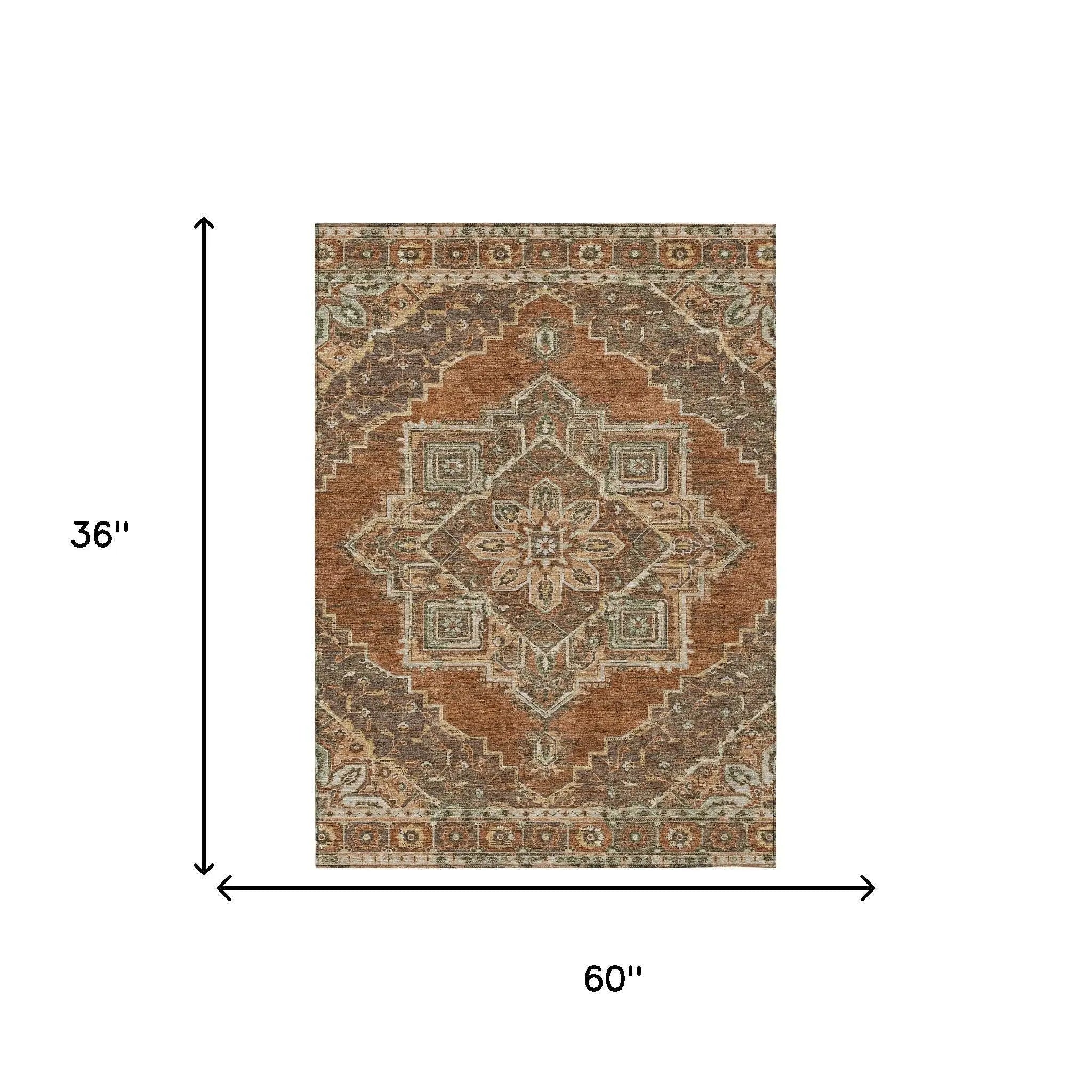 3' X 5' Orange And Aqua Oriental Washable Indoor Outdoor Area Rug Homeroots Outdoor