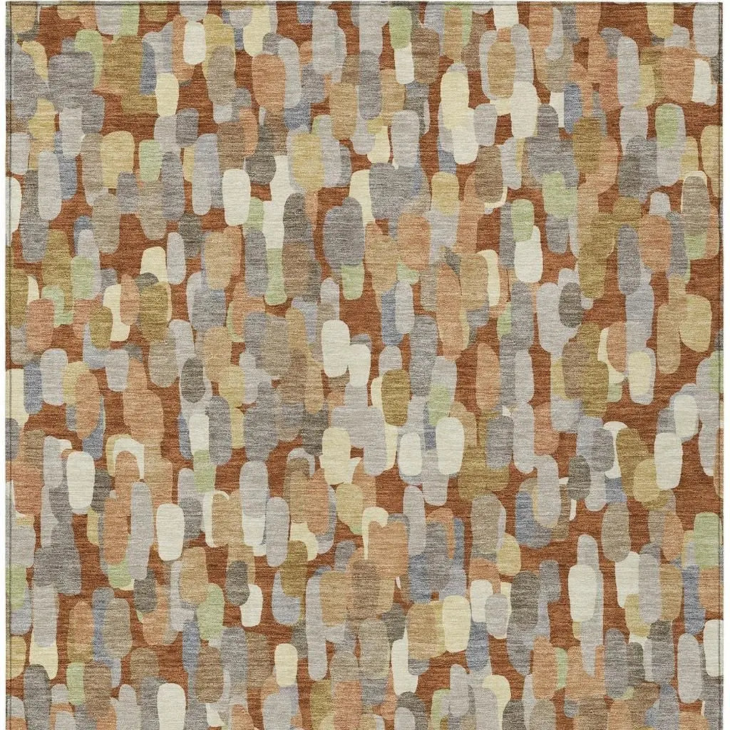 3' X 5' Orange And Beige Abstract Washable Indoor Outdoor Area Rug Homeroots Outdoor