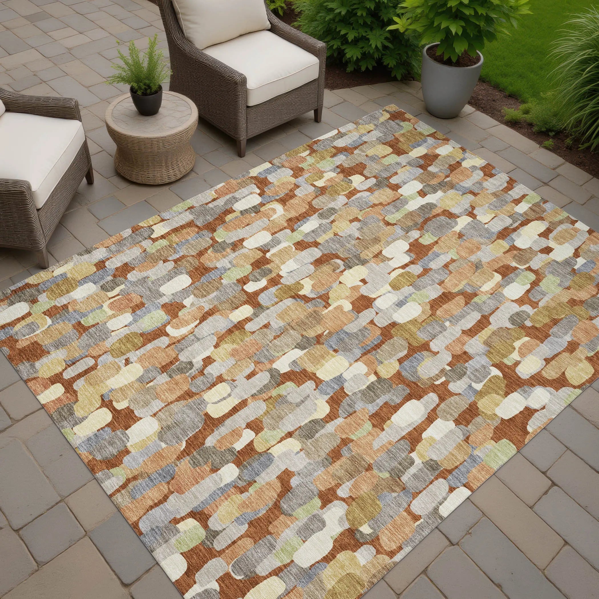 3' X 5' Orange And Beige Abstract Washable Indoor Outdoor Area Rug Homeroots Outdoor