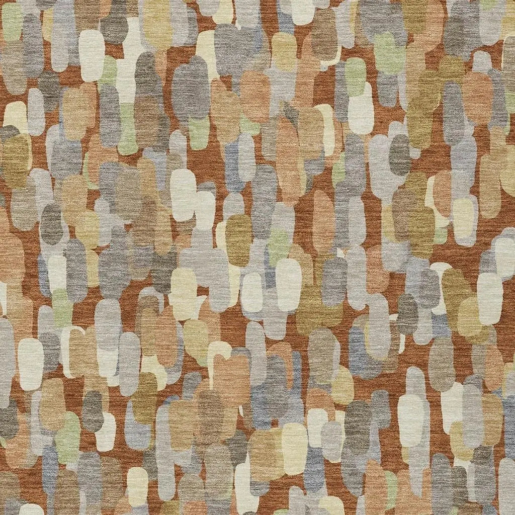 3' X 5' Orange And Beige Abstract Washable Indoor Outdoor Area Rug Homeroots Outdoor