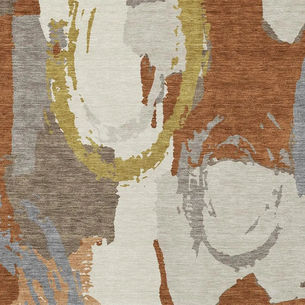 3' X 5' Orange And Beige Abstract Washable Indoor Outdoor Area Rug Homeroots Outdoor