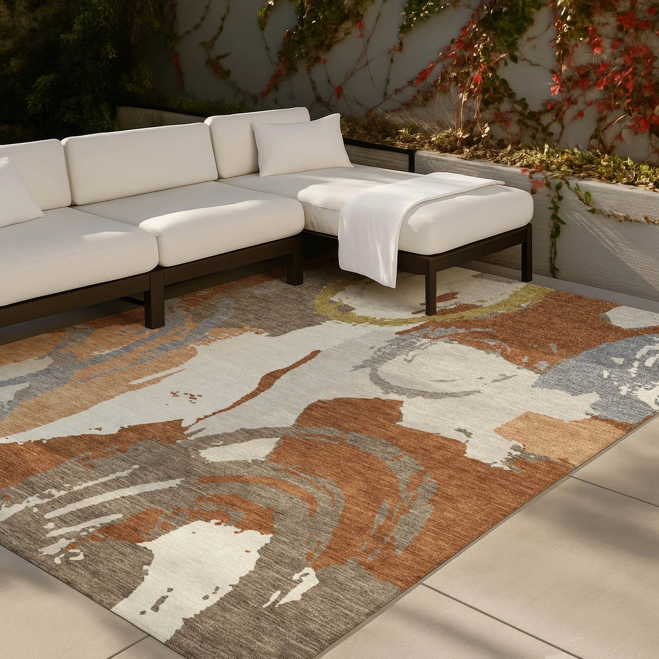 3' X 5' Orange And Beige Abstract Washable Indoor Outdoor Area Rug Homeroots Outdoor