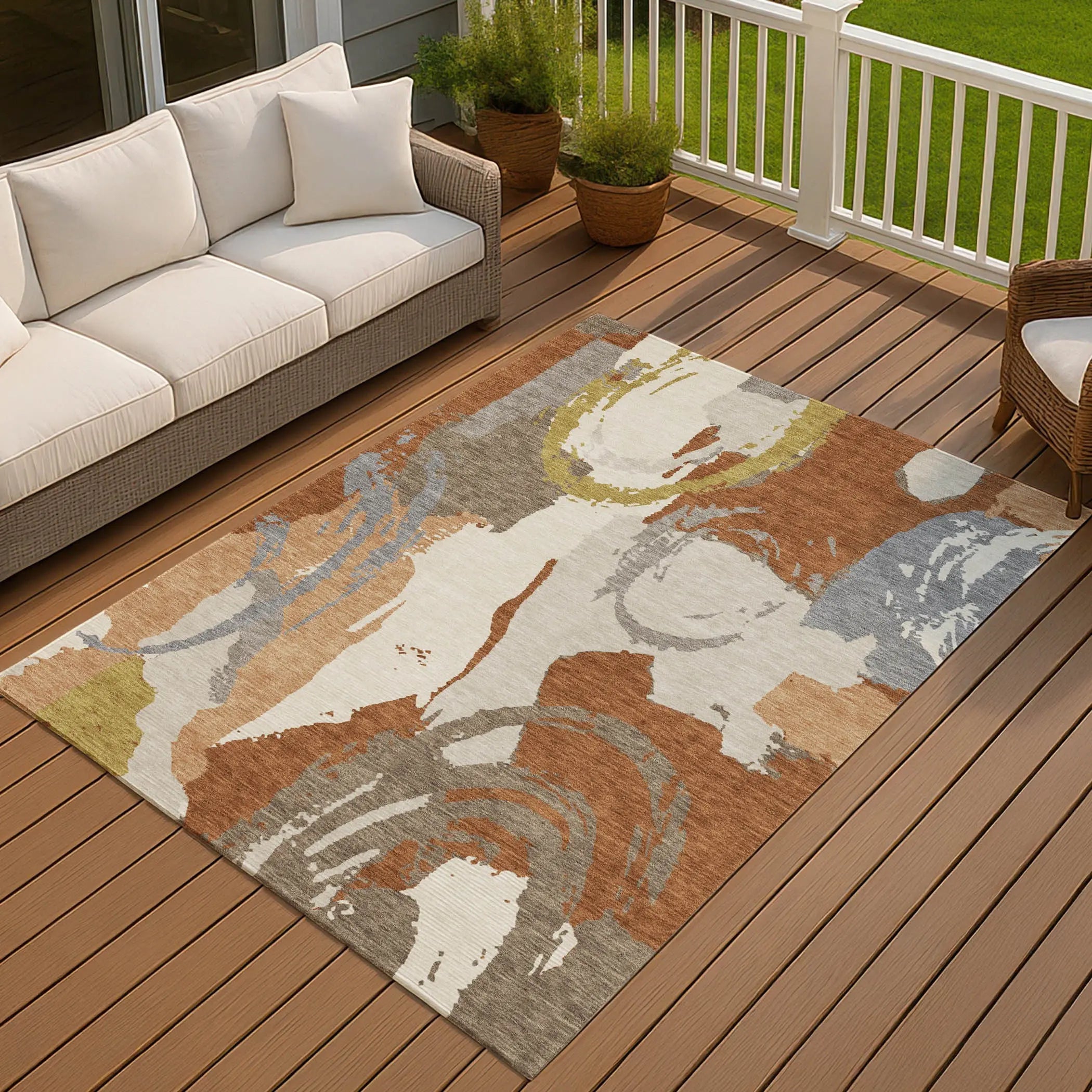 3' X 5' Orange And Beige Abstract Washable Indoor Outdoor Area Rug Homeroots Outdoor