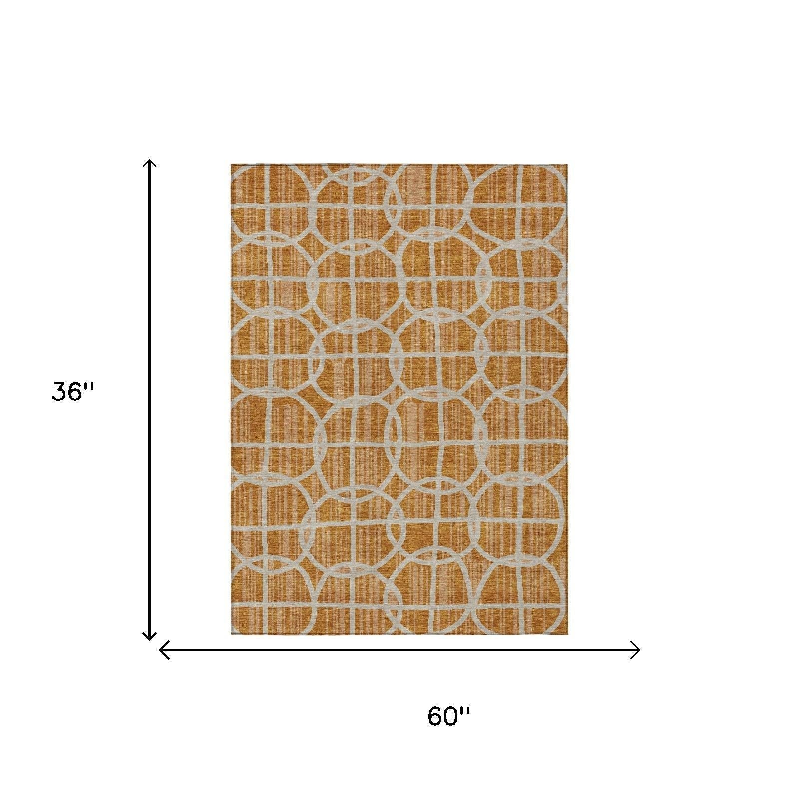 3' X 5' Orange And Beige Geometric Washable Indoor Outdoor Area Rug Homeroots Outdoor
