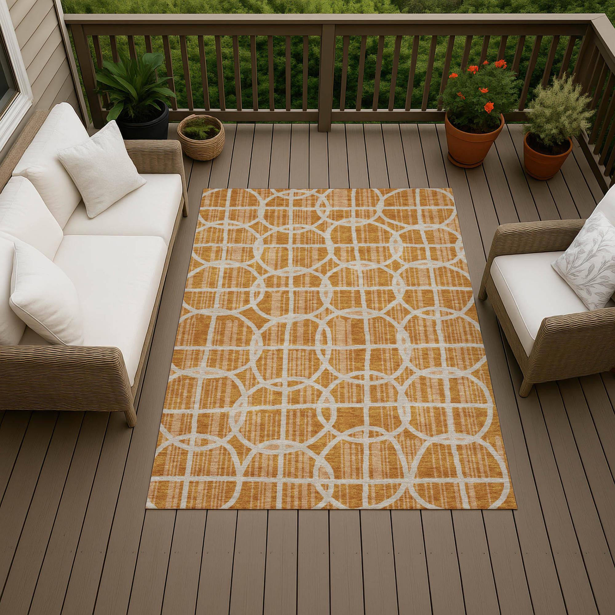 3' X 5' Orange And Beige Geometric Washable Indoor Outdoor Area Rug Homeroots Outdoor