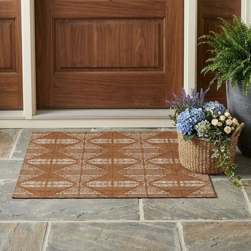 3' X 5' Orange And Beige Geometric Washable Indoor Outdoor Area Rug Homeroots Outdoor
