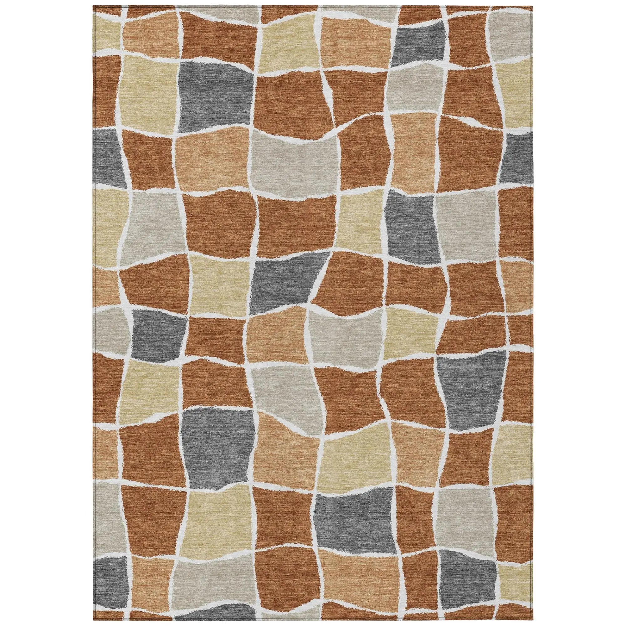 3' X 5' Orange And Beige Geometric Washable Indoor Outdoor Area Rug Homeroots Outdoor