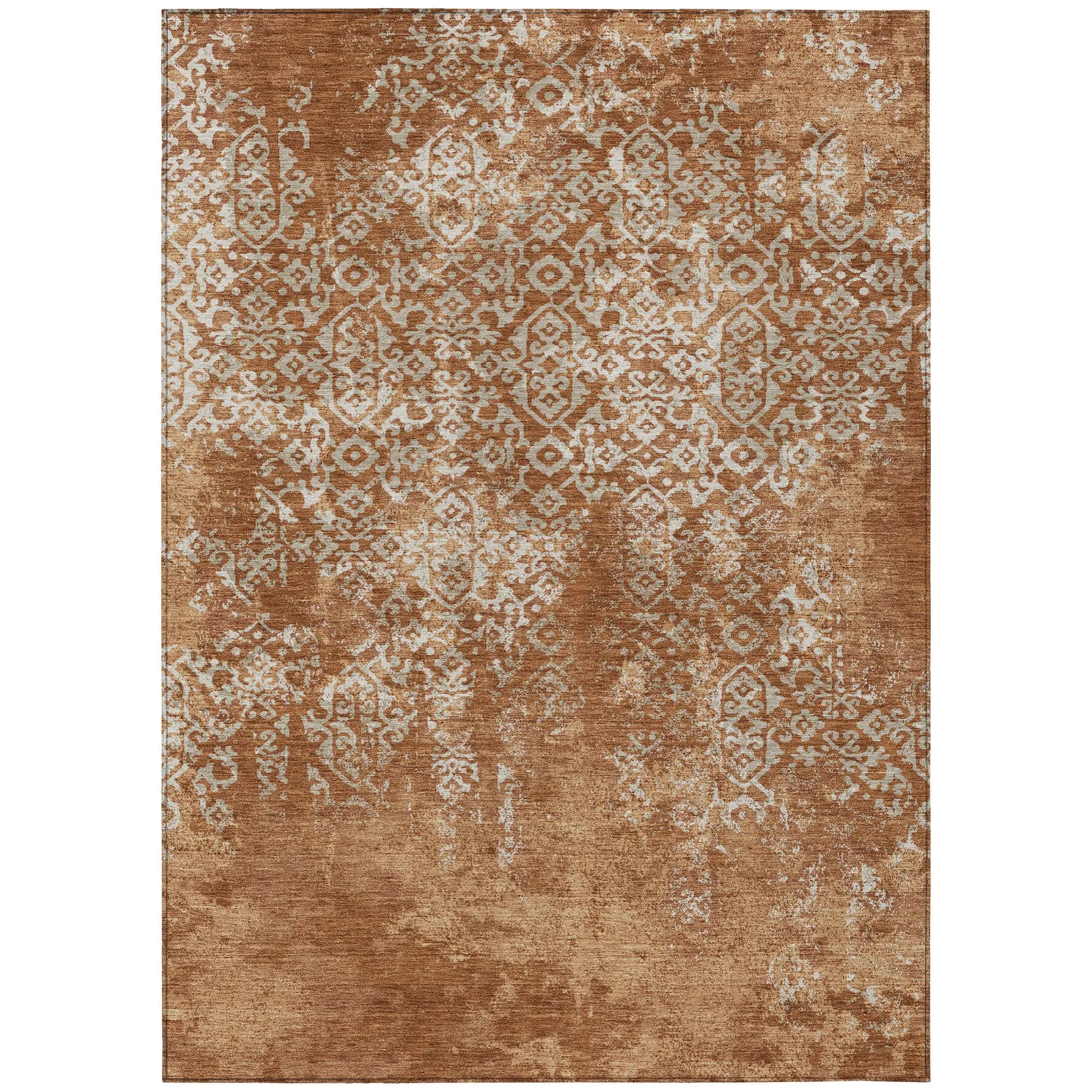3' X 5' Orange And Beige Oriental Washable Indoor Outdoor Area Rug Homeroots Outdoor