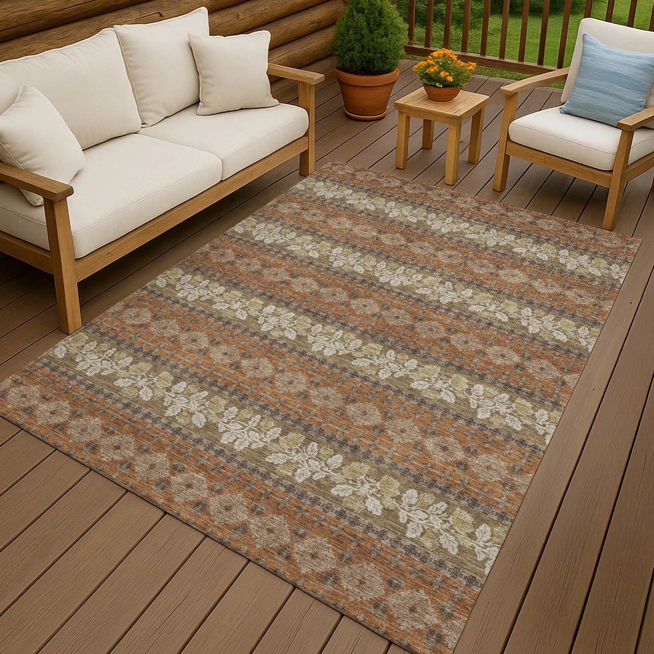 3' X 5' Orange And Beige Striped Washable Indoor Outdoor Area Rug Homeroots Outdoor