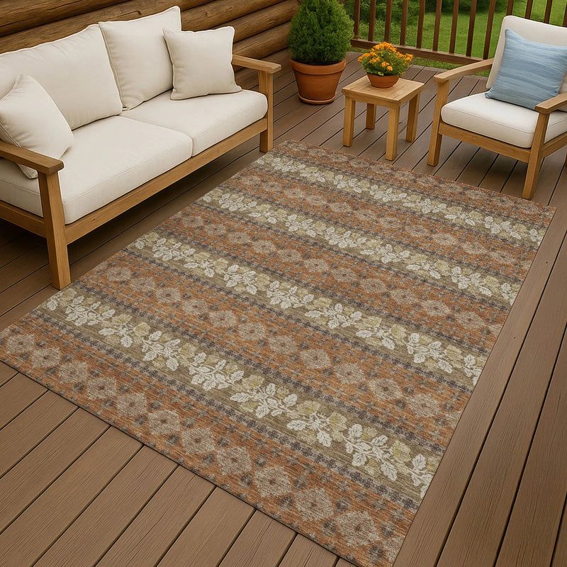 3' X 5' Orange And Beige Striped Washable Indoor Outdoor Area Rug Homeroots Outdoor