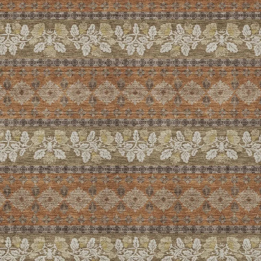 3' X 5' Orange And Beige Striped Washable Indoor Outdoor Area Rug Homeroots Outdoor