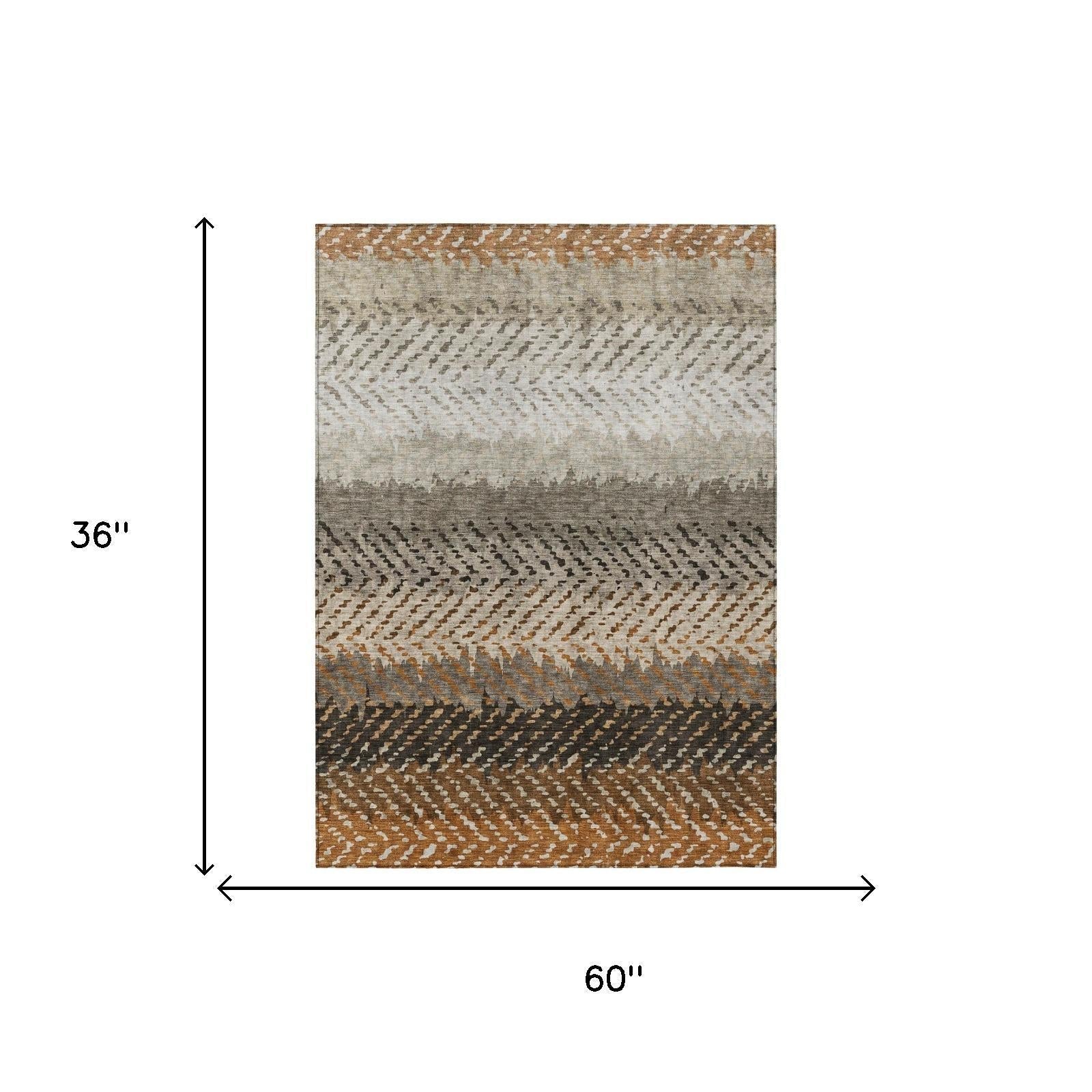 3' X 5' Orange And Beige Striped Washable Indoor Outdoor Area Rug Homeroots Outdoor