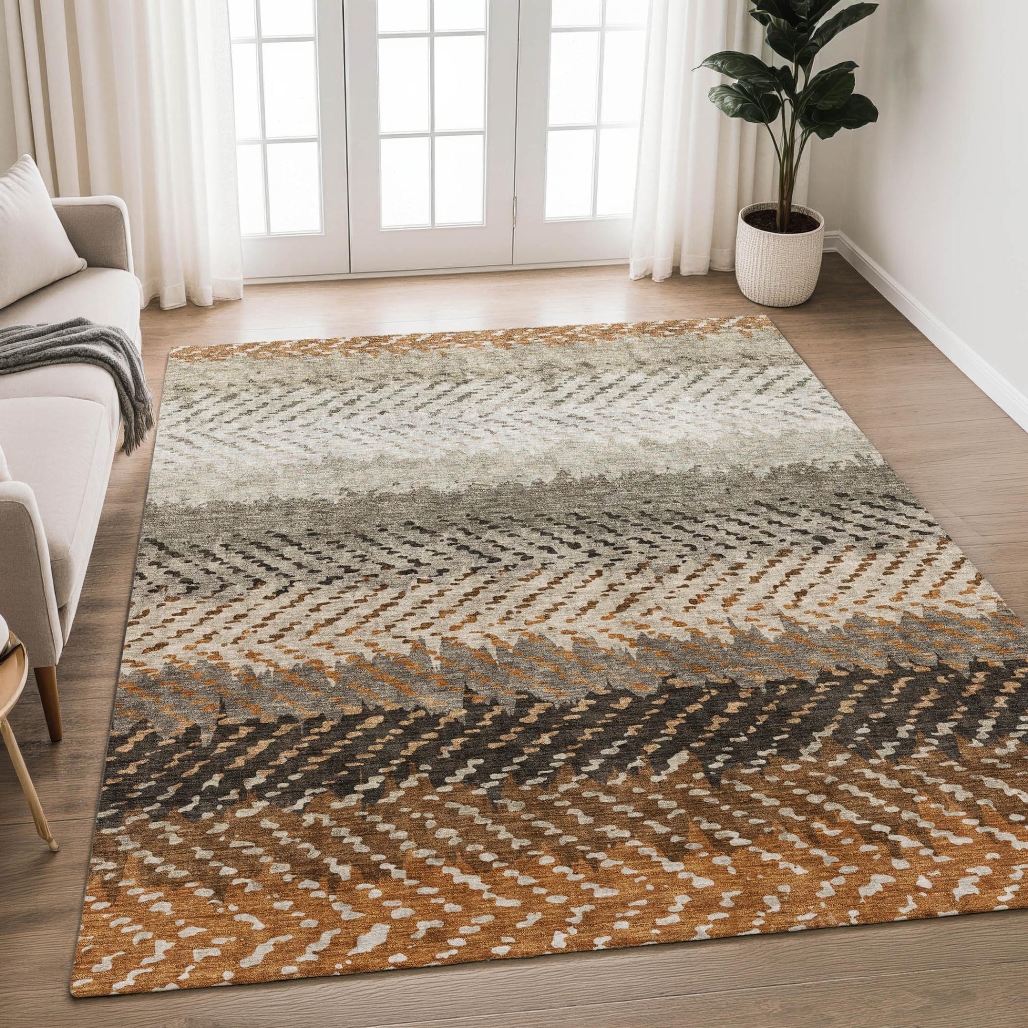 3' X 5' Orange And Beige Striped Washable Indoor Outdoor Area Rug Homeroots Outdoor