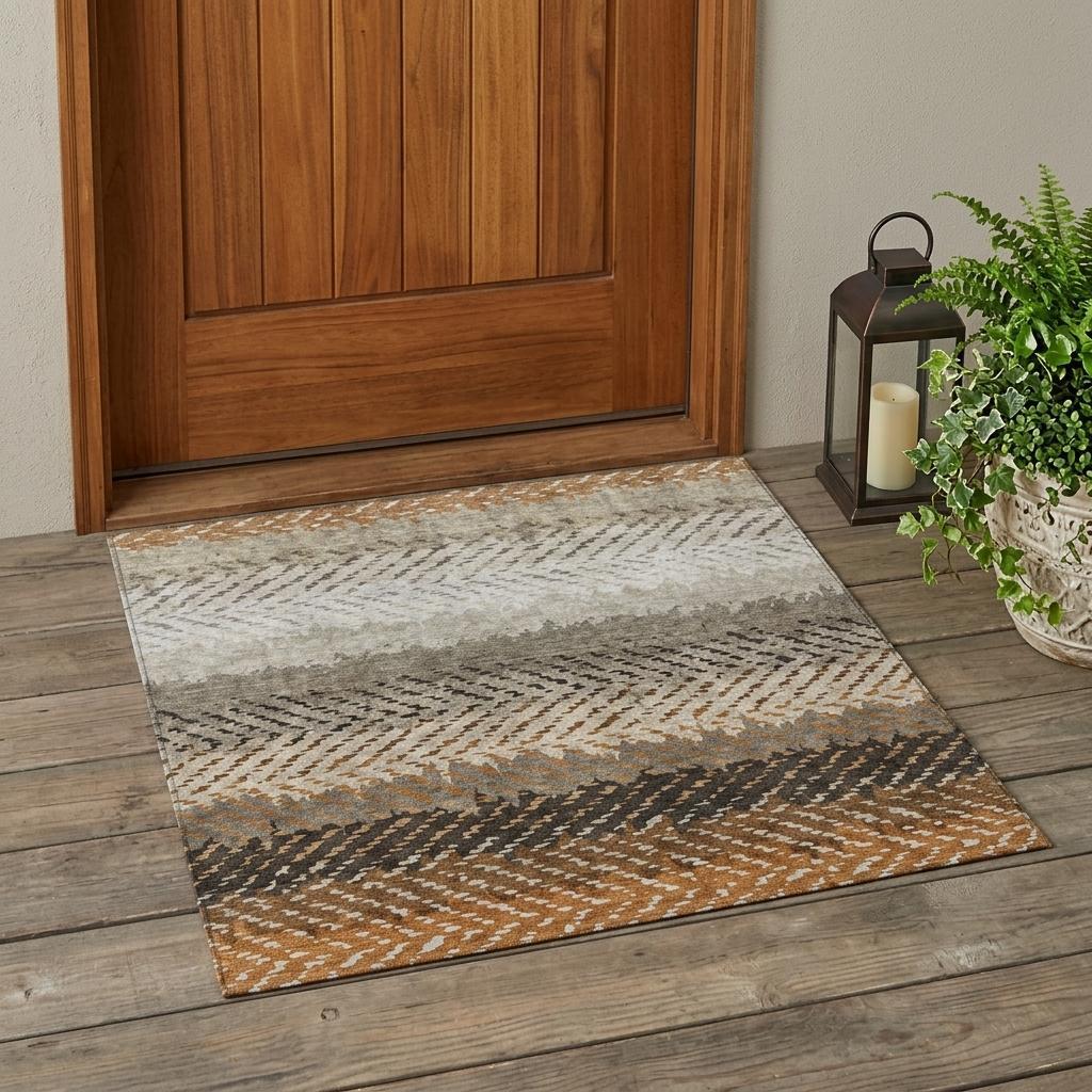 3' X 5' Orange And Beige Striped Washable Indoor Outdoor Area Rug Homeroots Outdoor