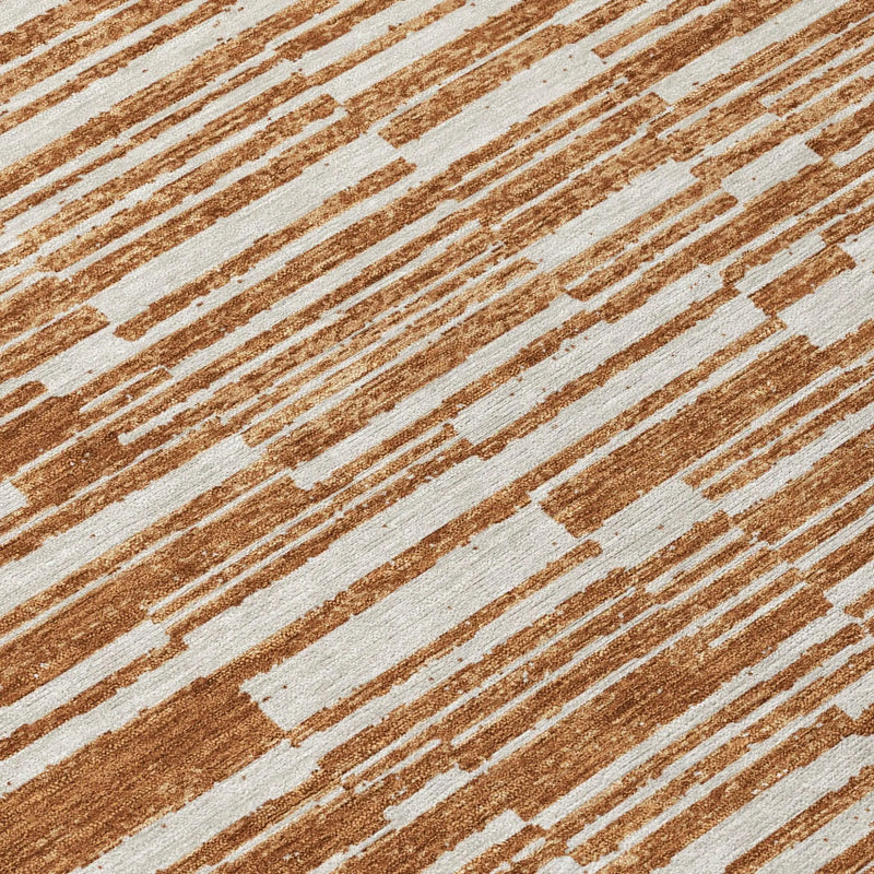 3' X 5' Orange And Beige Striped Washable Indoor Outdoor Area Rug Homeroots Outdoor