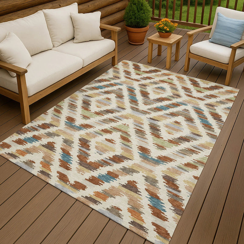 3' X 5' Orange And Beige Tribal Washable Indoor Outdoor Area Rug Homeroots Outdoor