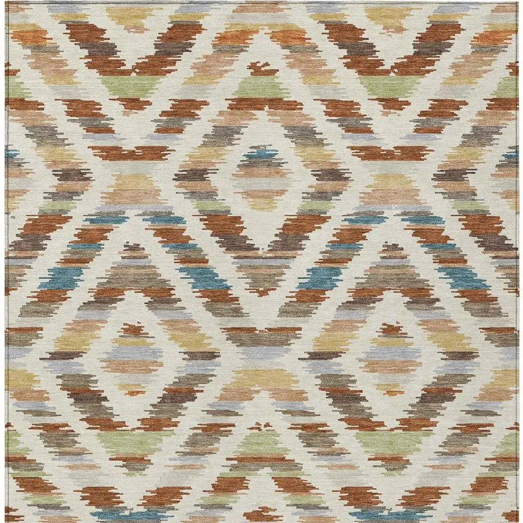 3' X 5' Orange And Beige Tribal Washable Indoor Outdoor Area Rug Homeroots Outdoor