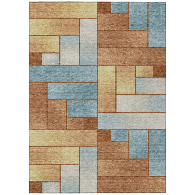 3' X 5' Orange And Blue Geometric Washable Indoor Outdoor Area Rug Homeroots Outdoor