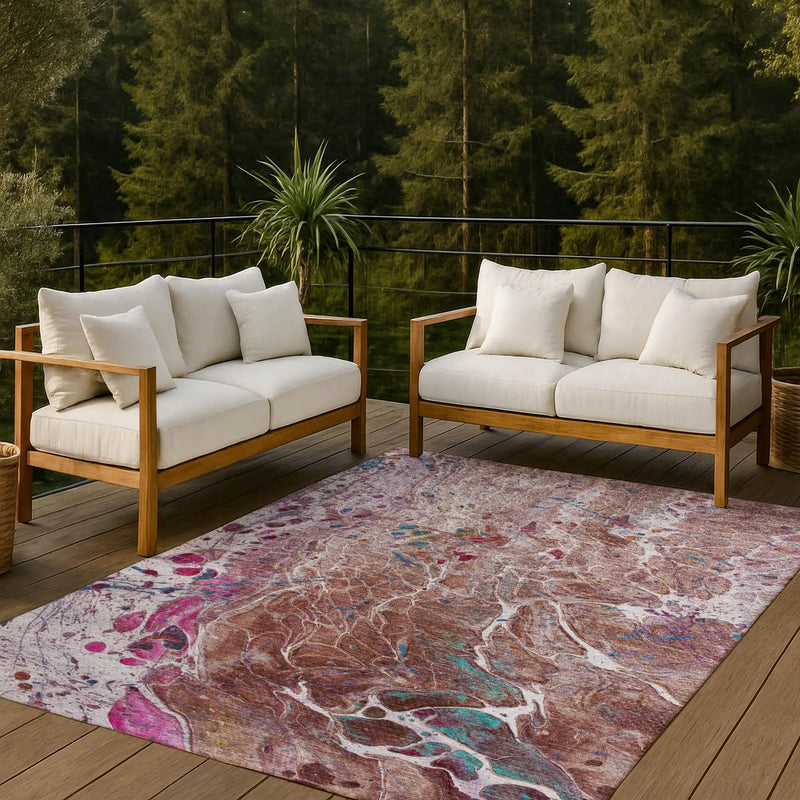 3' X 5' Orange And Blush Abstract Washable Indoor Outdoor Area Rug Homeroots Outdoor