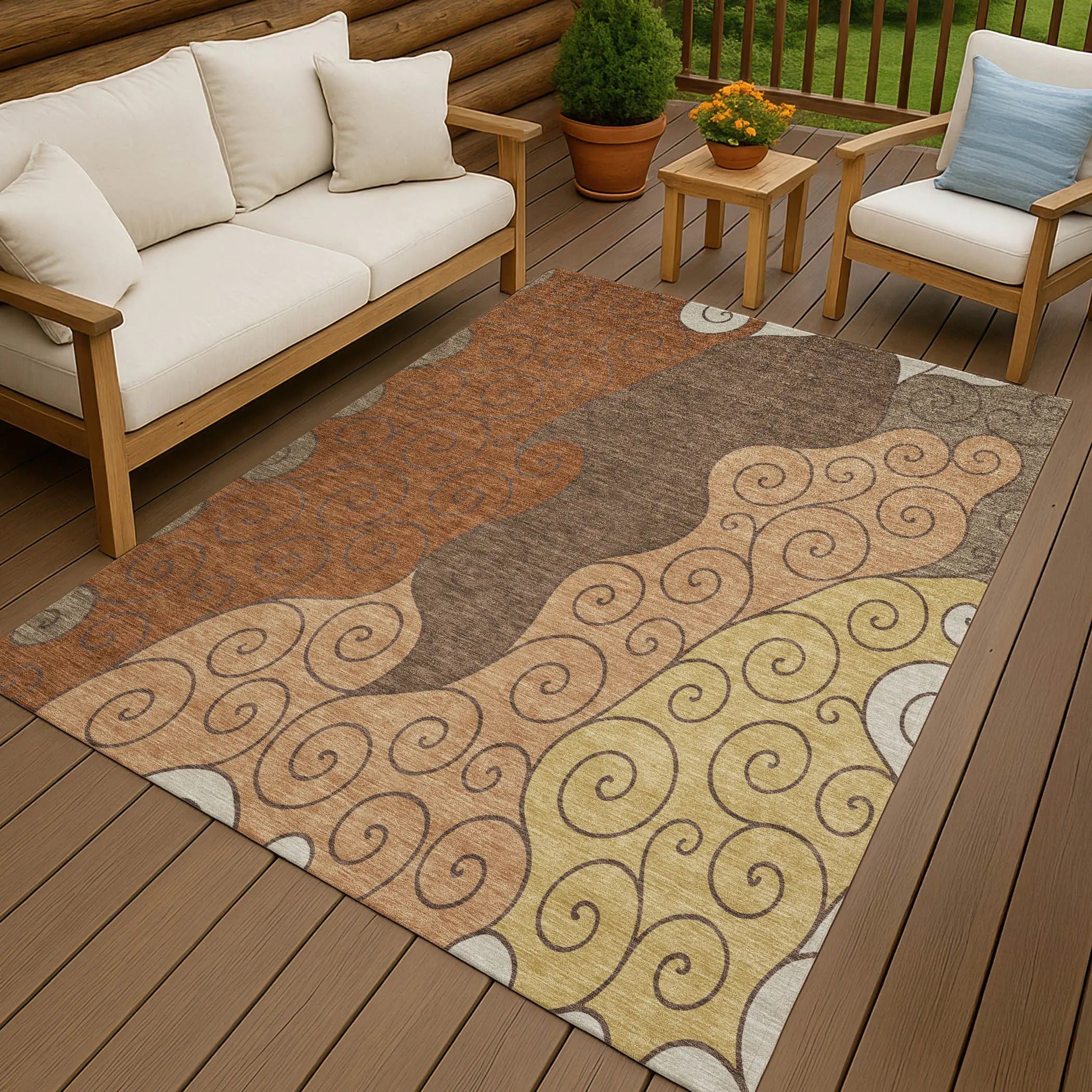 3' X 5' Orange And Brown Abstract Washable Indoor Outdoor Area Rug Homeroots Outdoor