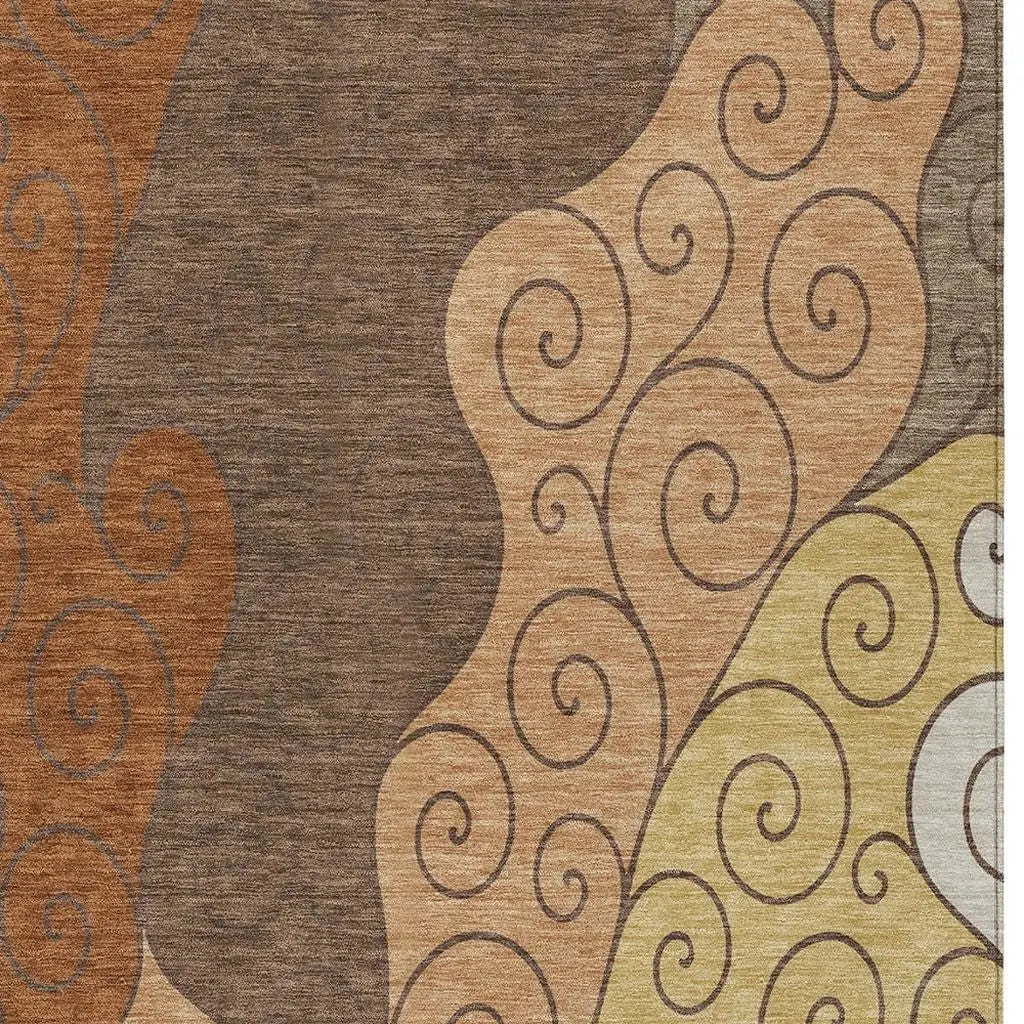 3' X 5' Orange And Brown Abstract Washable Indoor Outdoor Area Rug Homeroots Outdoor