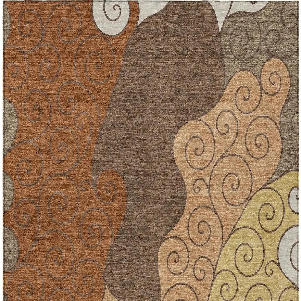 3' X 5' Orange And Brown Abstract Washable Indoor Outdoor Area Rug Homeroots Outdoor