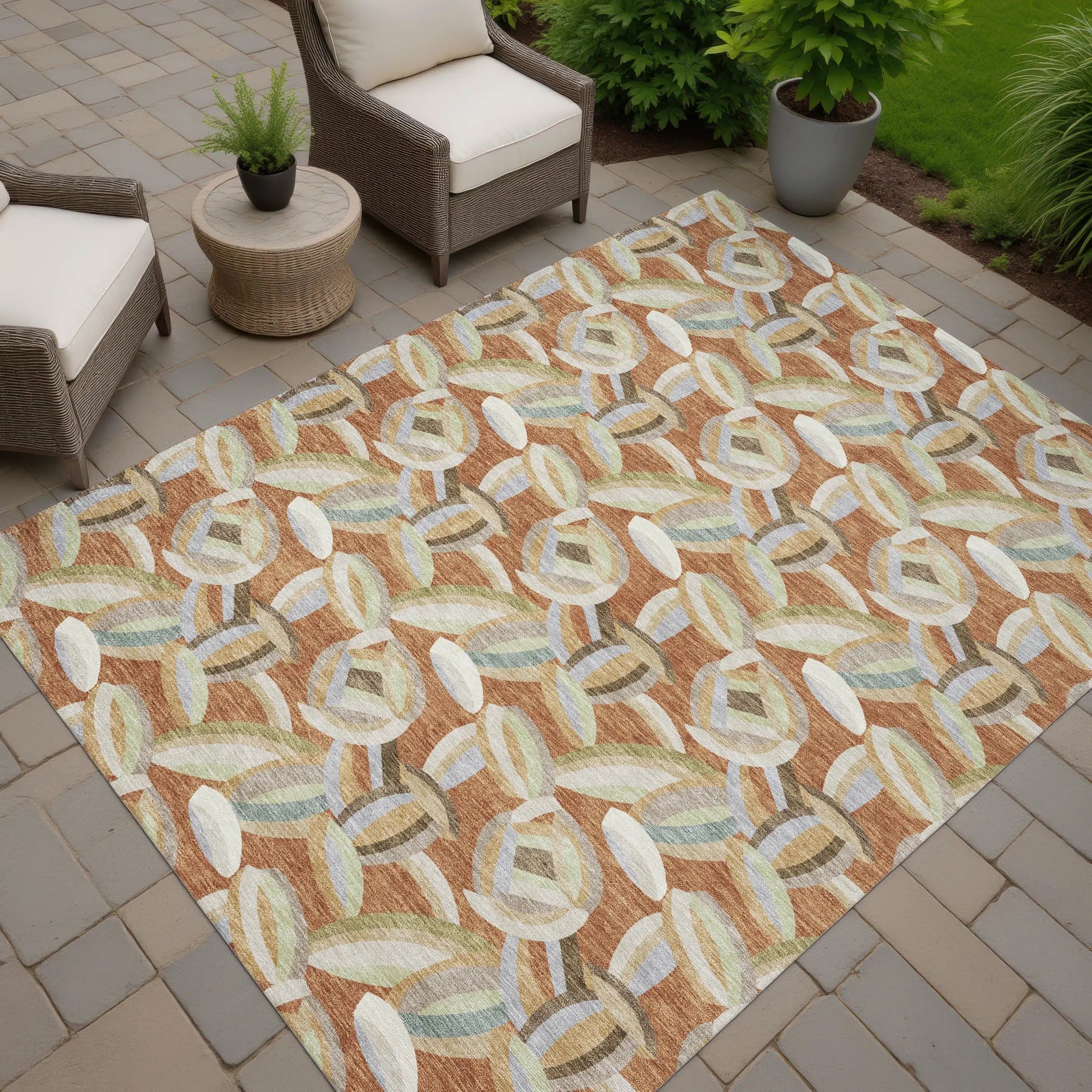 3' X 5' Orange And Brown Abstract Washable Indoor Outdoor Area Rug Homeroots Outdoor