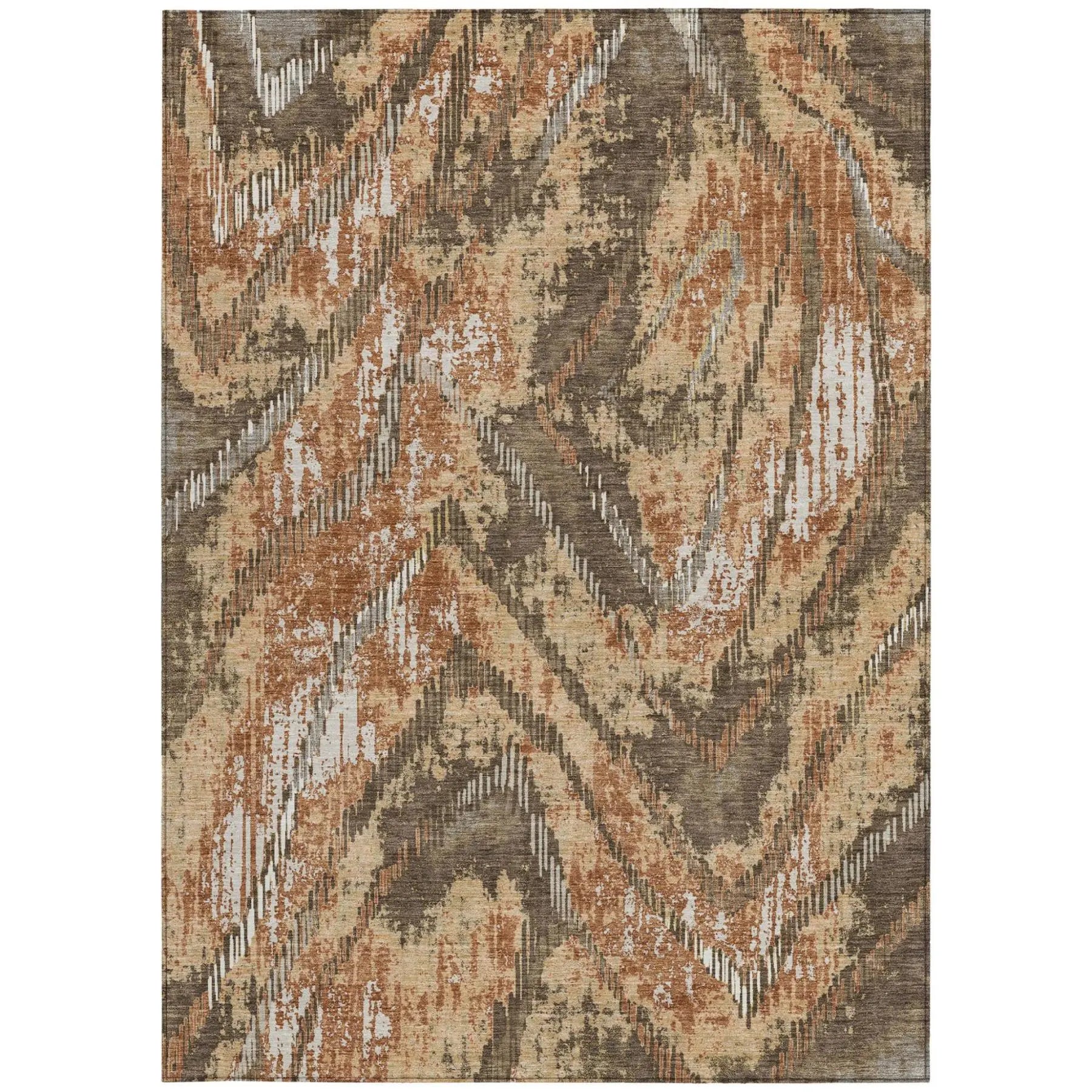 3' X 5' Orange And Brown Abstract Washable Indoor Outdoor Area Rug Homeroots Outdoor
