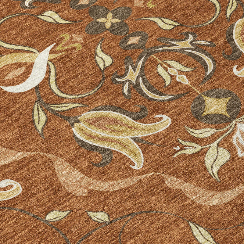 3' X 5' Orange And Brown Damask Washable Indoor Outdoor Area Rug Homeroots Outdoor
